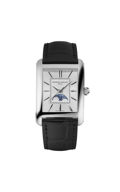 42.3MM SS CLASSICS CARREE MOONPHASE AUTOMATIC, SILVER DIAL, CRYSTAL BACK, BLACK LEATHER STRAP WITH B