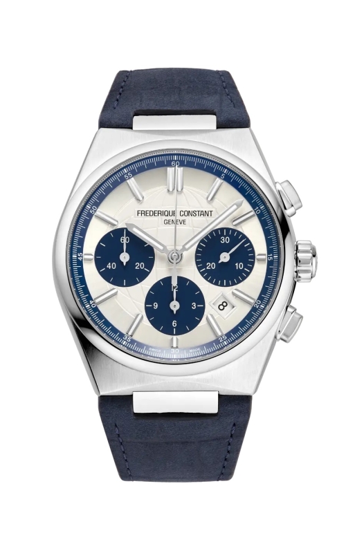 41MM WHITE SS HIGHLIFE CHRONOGRAPH AUTOMATIC MOVEMENT, WITH BLUE LEATHER STRAP, DATE APERTURE, BLU