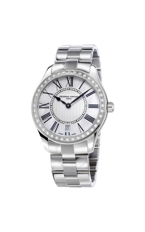 36MM SS 0.61CTW DIAMOND CLASSICS LADIES QUARTZ MOP ROMAN DIAL DIAMOND BEZEL ON SS 3 LINK BRACELET S#