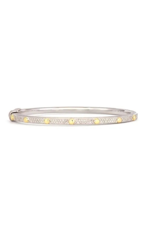 SS/18KY MIXED METAL PROVENCE DIAMOND BANGLE, WITH GOLD HEXAGON STATIONS, PAVEE DIAMOND=0.50CTW.