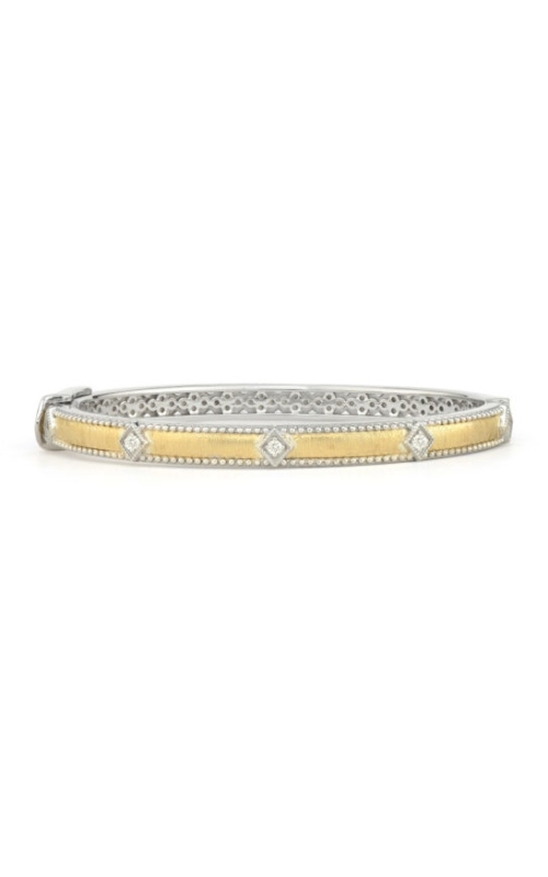 STERLING SILVER 0.17CTW DIAMOND MIXED METAL LISSE SIMPLE KITE SHAPED BANGLE WITH A RHODIUM FINISH A