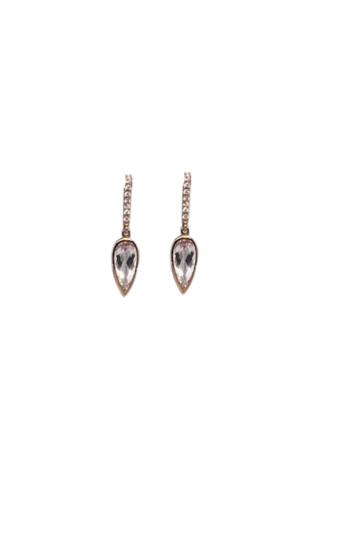 18 KARAT ROSE GOLD MORGANITE BEZEL SET PEAR SHAPE DROP EARRINGS WITH DIAMOND ACCENT