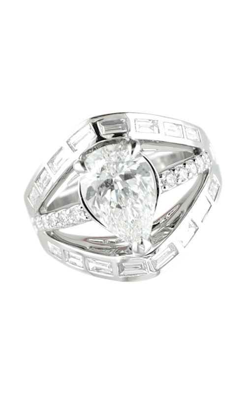 18KW 0.94CTW DIAMOND OPEN BYPASS ENGAGEMENT RING WITH 3 ROWS CONVERGING AROUND A PEAR SHAPED CENTER