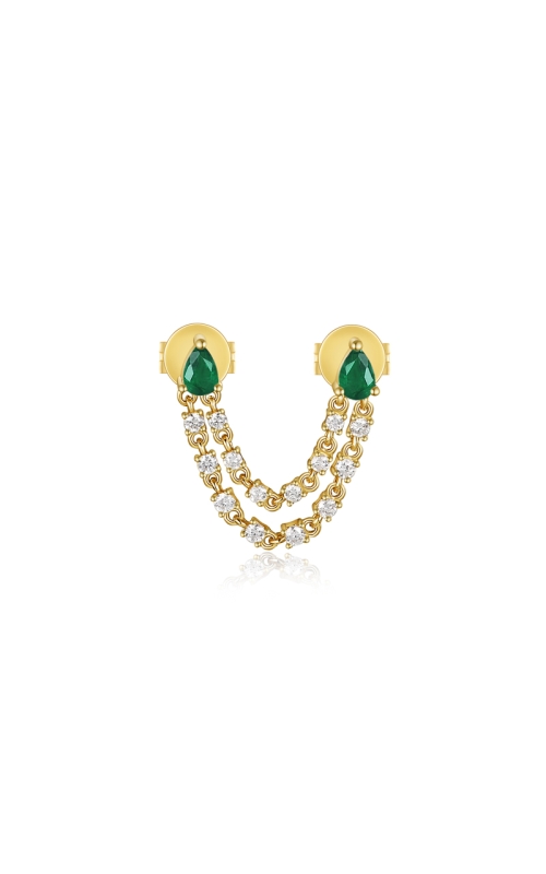 14KY EMERALD DIAMOND CHAIN EARRING, 2EM=0.33CTW, 14RDS=0.19CTW, 1.52grams. FRICTION BACKS