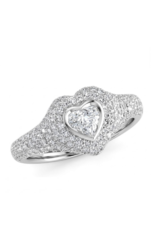 14KW 0.57CTW DIAMOND HEART PINKY RING WITH A BEZEL SET 0.20CT HEART DIAMOND CENTER WITH PAVE DIAMON