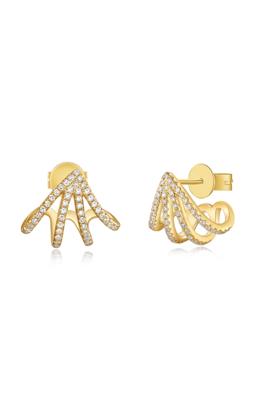 14KY DIAMOND FOUR BURST J HOOP EARRINGS, 102DIAS=0.31CTW, PUSH BACKS