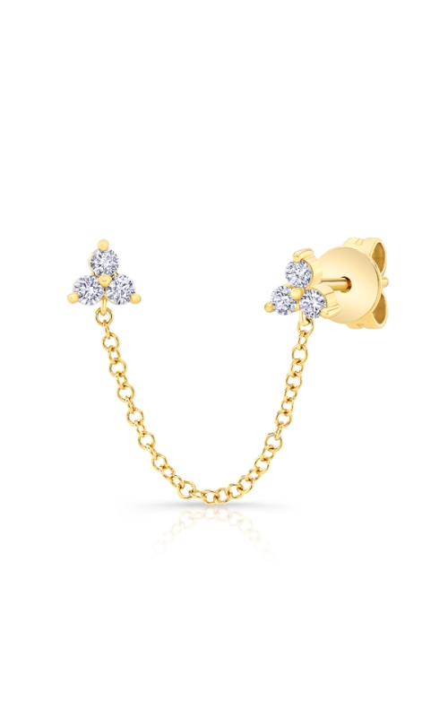 14KY TRIO DIAMOND DOUBLE CHAIN STUD EARRINGS, 6 DIAS=0.14CTW