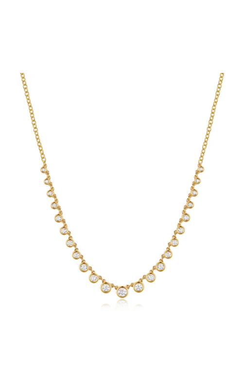 14KYW DIAMOND GRADUATED BEZEL NECKLACE, 23 DIAS= 0.60CTW, 15 CHAIN