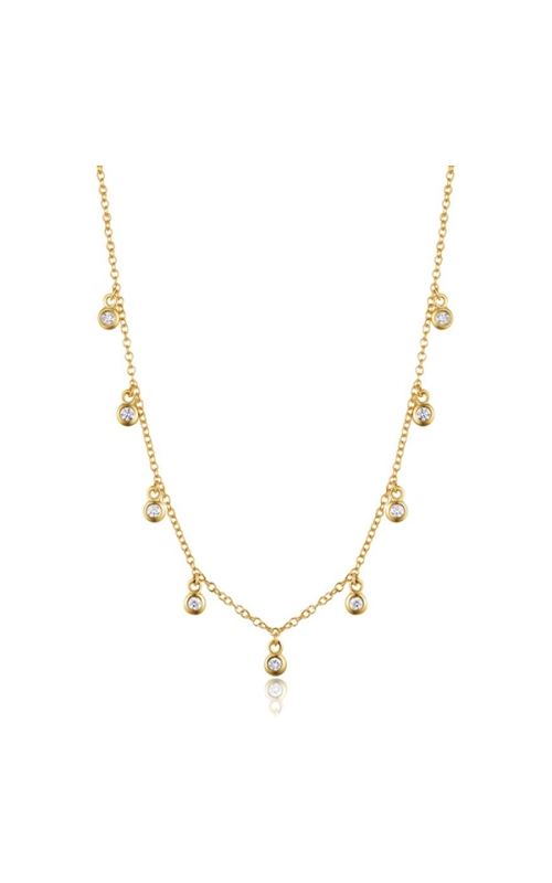 14KY BEZEL DIAMOND DROP NECKLACE, 9 DIAS= 0.17CTW, 16 CHAIN