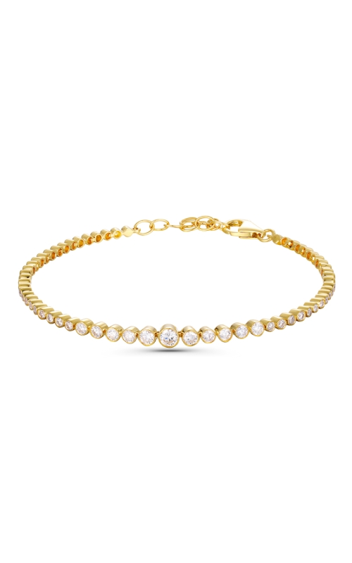 14KYG GRADUATED DIAMOND BEZEL SET TENNIS BRACELET AND GOLD CUBE BEADS SHAPED HALFWAY EACH ,33DIAS= .