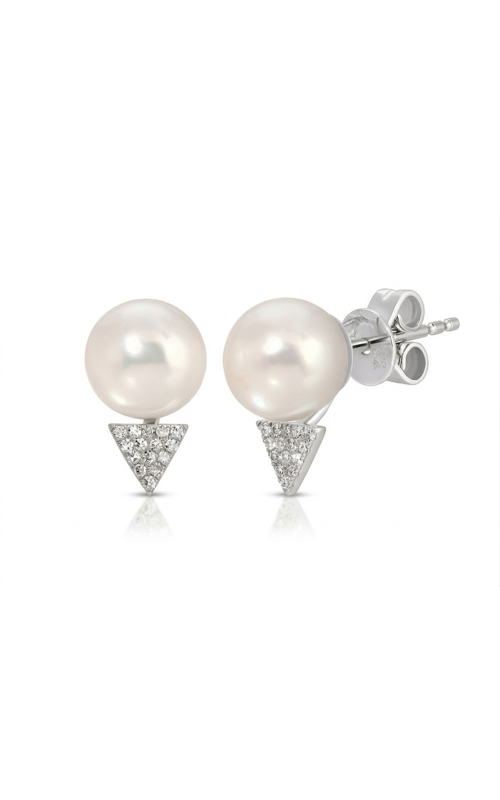 14KW PEARL DIAMOND TRIANGLE STUD EARRINGS, 30DIAS=0.07CTW, PEARL = 4.95MM