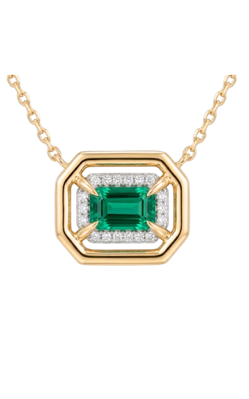 14KY/WG EMERALD AND DIAMOND HALO PENDANT NECKLACE, EMERALD = 0.33CT 18 FC DIAS = 0.05CTW, 16 ROLO C