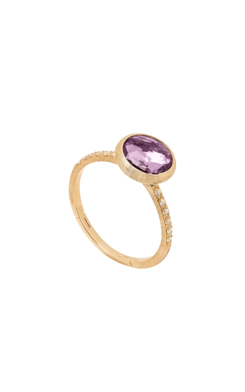 18KY JAIPUR AMETHYST RING WITH 6 DIAMONDS = 0.08CTW 1.0MM ON EACH SHANK, SIZE 7