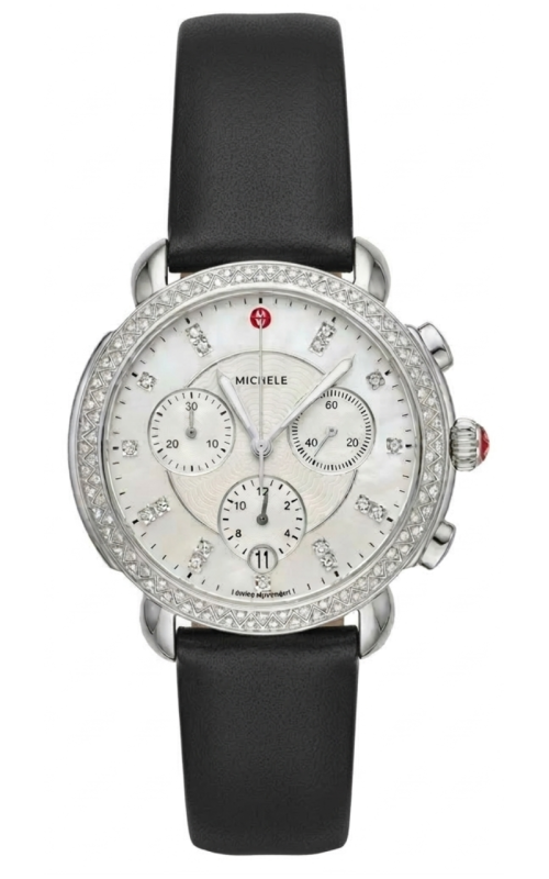 38MM SS 0.67CTW MICHELE SIDNEY STAINLESS STEEL DIAMOND WATCH WITH LZ CASHMERE STRAP. MOTHER OF PEARL