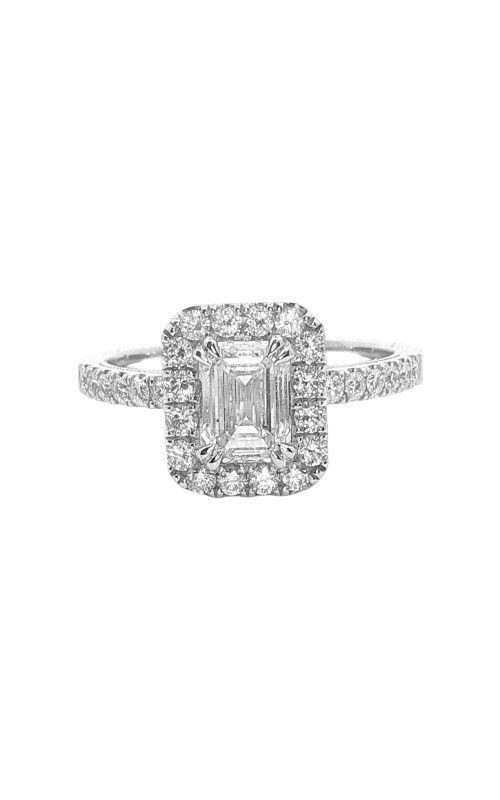 14KW 1.47CTW DIAMOND ENGAGEMENT RING WITH A CENTER EMERALD CUT DIAMOND WITH HALO AND DIAMONDS 1/2 D