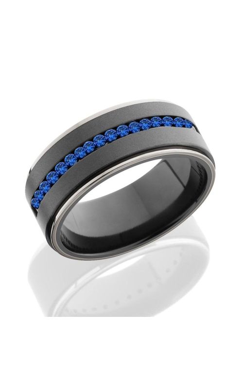 ZIRCONIUM FLAT WEDDING BAND WITH SAPPHIRE RGM-25378