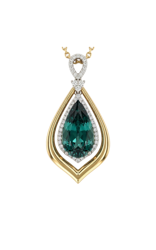 18KY/WG 0.40CTW DIAMOND 7.10CT INDICOLITE TOURMALINE PENDANT WITH A PS TOURMALINE INSIDE A CONCENTRI