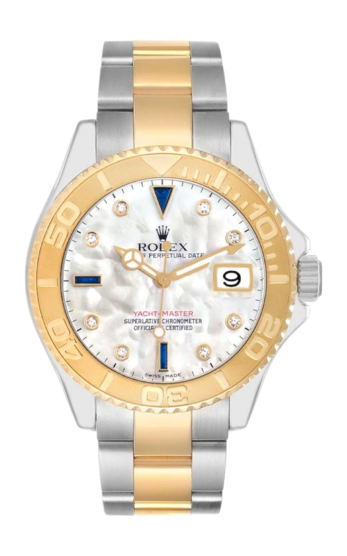 PRE-OWNED 37MM 18KY/SS YACHTMASTER, MOTHER OF PEARL DIAL WITH SAPPHIRE AND DIAMOND MARKERS, S#D99353