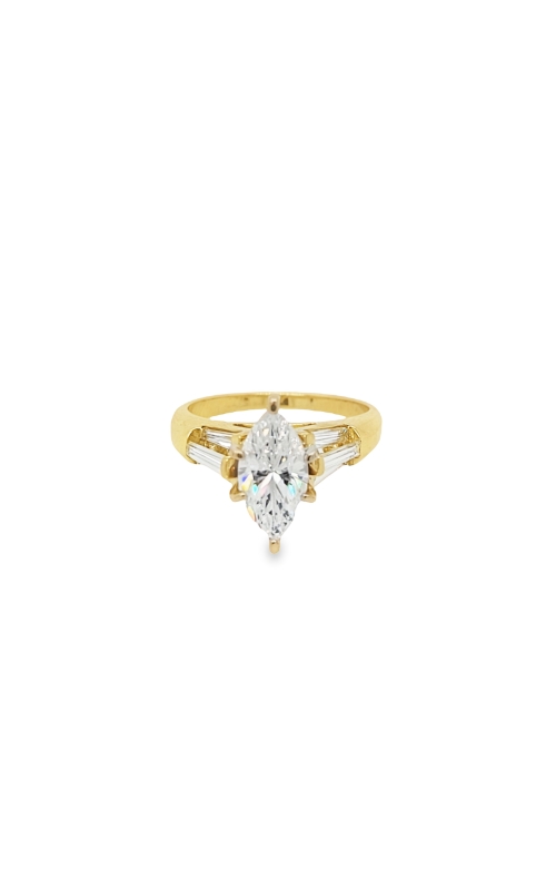 18KY 0.96CTW DIAMOND ENGAGEMENT RING WITH A 1.5CT MQ CZ 6 PRONG CENTER MET BY CHANNEL CATHEDRAL SET