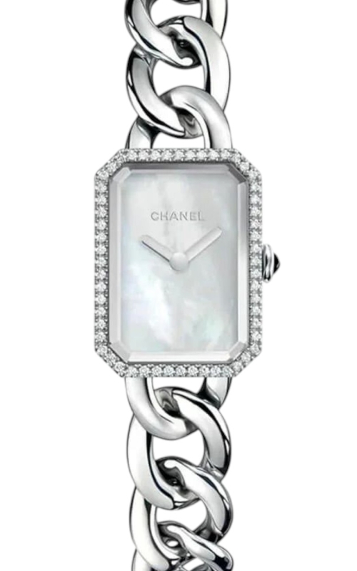 SS CHANEL PREMIERE RECTANGULAR MOP DIA BEZEL, STAINLESS LINK BRACELETP.R.R. #17889