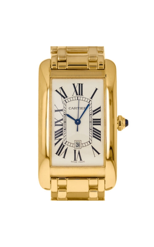 PRE-OWNED 45X27MM 18KY CARTIER TANK AMERICAINE WHITE ROMAN DIAL ON YG BRACELET WITH BOX S#CC592647