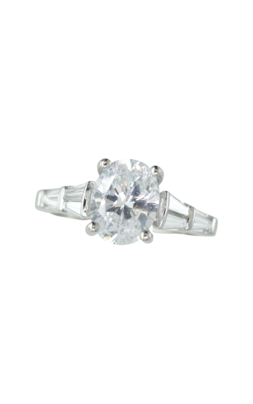 PLAT ENG RING RD CTR 3-TAPERED BAGUETTE CUT DIAMONDS SET IN SHANK EACH SIDE 6-TAPERED BAGUETTES=.6