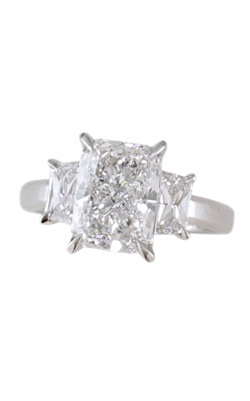 18KW 0.76CTW DIAMOND ENGAGMENT RING WITH A 4 PRONG HEAD FOR A 3CT RADIANT AND A TRAPEZOID DIAMOND O