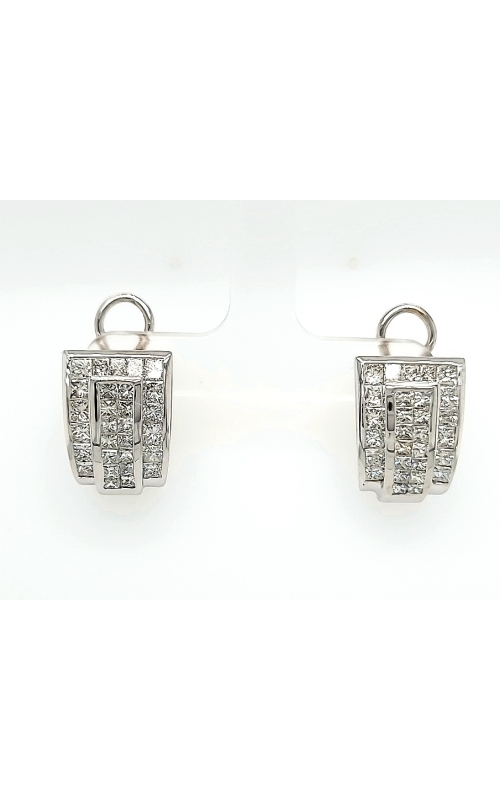18KW 3.80CTW DIAMOND PRINCESS CUT INVISIBLE SET EARRINGS ON OMEGA BACKS WITH 2 ROWS OF INVISIBLE SET