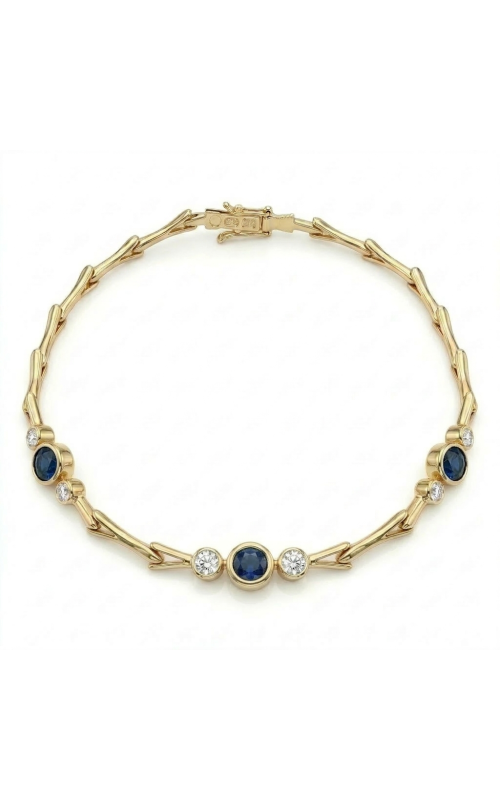 14KY SAPPHIRE AND DIAMOND CHAIN BRACELET, 3 SAPPHIRE RDS = 1.20CTW, 6 FC DIAS = 0.12CTW