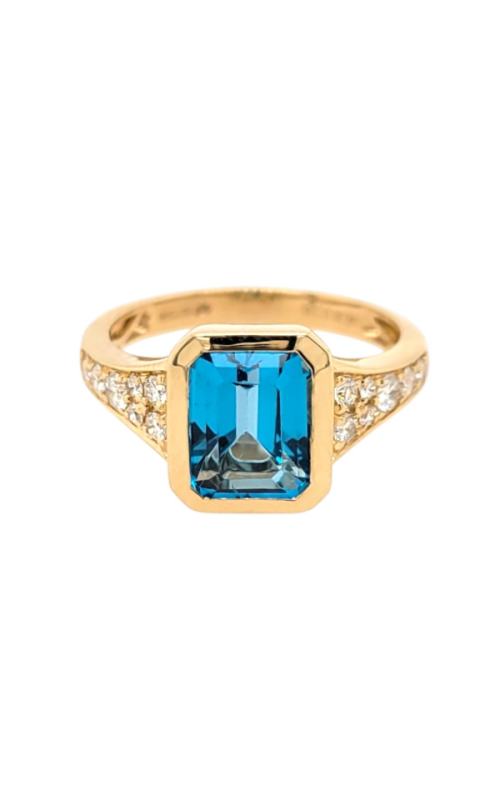 14KY BLUE TOPAZ CENTER STONE, 14RDS=0.34CTW SEMI PREC BEZEL SET EAST WEST RING