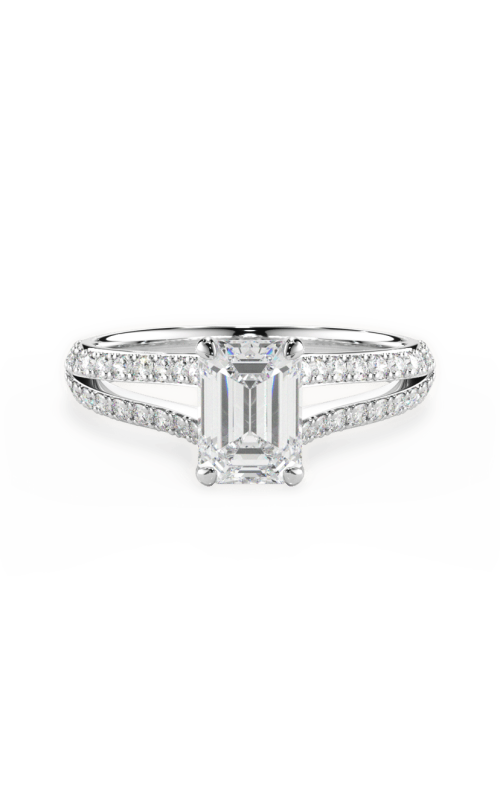 18KWG .24CTW DIAMOND FRENCH SET DOUBLE V SPLIT SHANK ENGAGMENT RING WITH TWO BEZEL SET DIAMONDS U