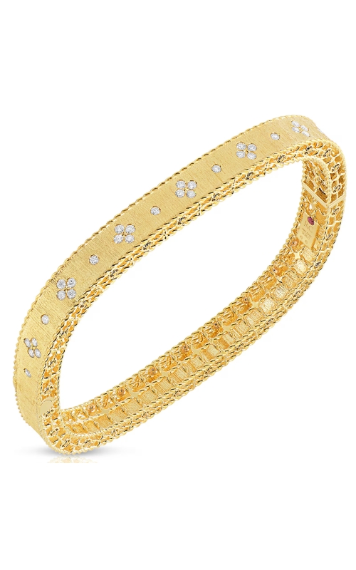 18KYG .48CTW DIAMOND BANGLE WITH CLOVER DESIGN AND DIAMONDS BEAD-SET BETWEEN DIAMOND CLOVERS ON ONE