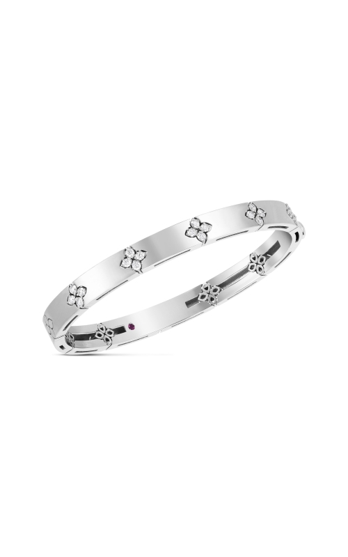 18KW 0.45CTW LOVE IN VERONA HIGH POLISH 5 4-DIAMOND STATION BANGLE WITH  PUSH BUTTON CLASP AND HIDDE