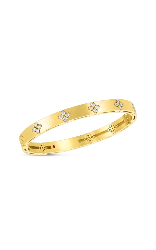 18KY 0.45CTW DIAMOND VERONA BANGLE WITH 5 FOUR DIAMOND FLOWER CLUSTERS ALONG A HIGH POLISH FINISH. 5