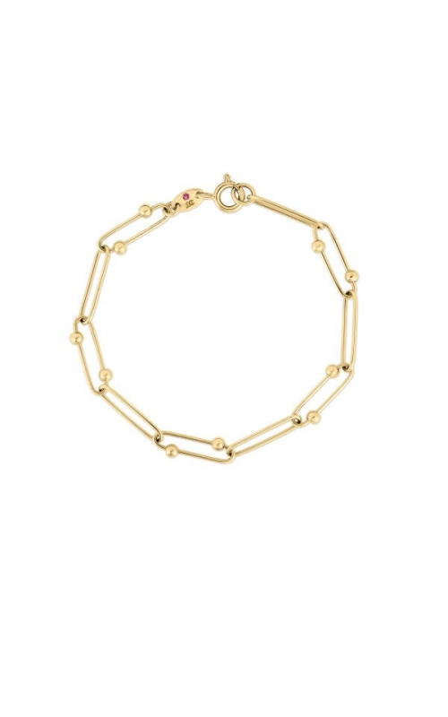 18KY ORO PAPERCLIP BEAD BRACELET, 7, SPRING RING CLASP, 5.11g.