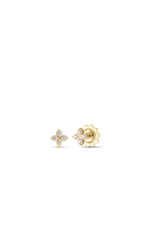 18K YELLOW GOLD LOVE IN VERONA SMALL PAVE DIAMOND FLOWER STUD EARRINGS, 0.18CTW 7 mm X 7mm