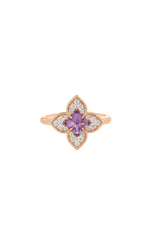 18KR DIAMOND/AMETHYST VENETIAN PRINCESS RING, 0.40CT AMETHYST, 0.17CTW DIAMOND