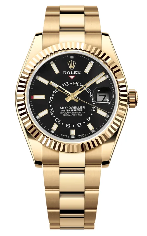 42MM 18KY SKY-DWELLER BLACK DIAL FLUTED BEZEL OYSTER BRACELET Y-72418