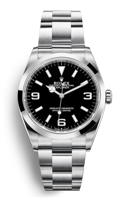36MM SS OYSTER PERPUTAL EXPLORER, BLACK DIAL WHITE INDEX MARKERS