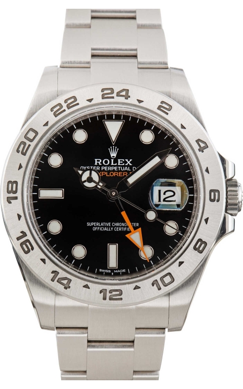 PRE-OWNED 42MM SS EXPLORER II BLACK CHROMALIGHT DIAL, GRADUATED BEZEL OYSTER BRACELET WITH BOX AND P