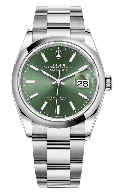 36MM SS DATEJUST SILVER INDEX DIAL DOMED BEZEL OYSTER BRACELET W-72800