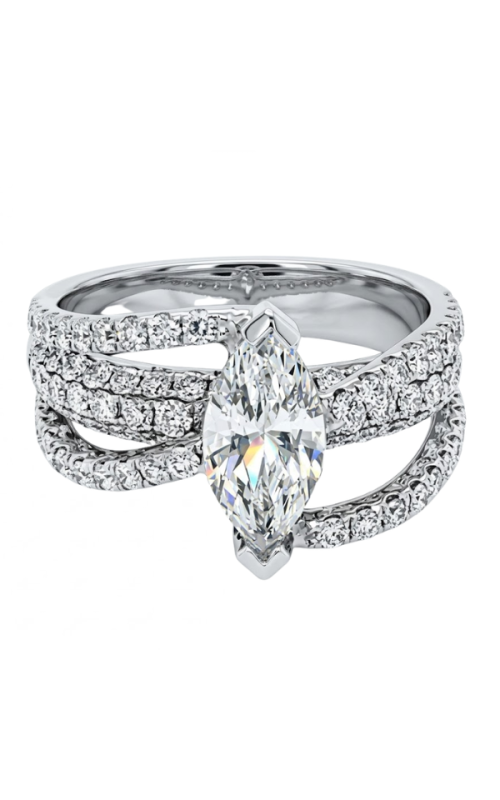 18KWG MARQUISE CENTER WITH TRIPLE ROW LOWER PAVE DIAMOND CENTERAND TWO SINGLE R
