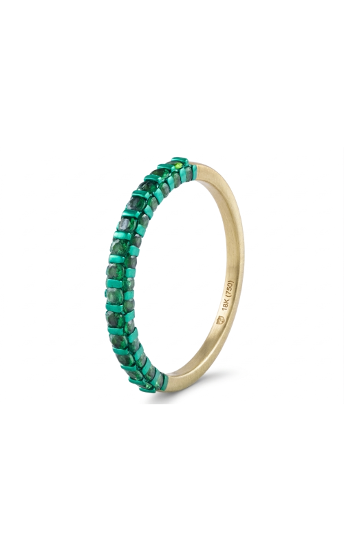 14KY 0.73CTW GREEN GARNET 3 SIDE HALF E.B. WITH CHANNEL SET ROUNDS RING