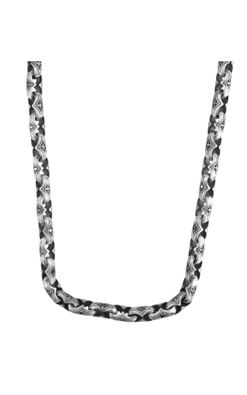 STERLING SILVER 2.35CTW BLACK DIAMOND 24 FANCY OVAL LINK CHAIN WITH A BLACK DIAMOND SET ON EACH SI