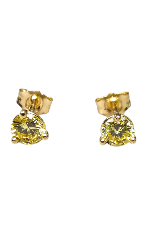 18KY YELLOW DIAMOND SOLITAIRE EARRINGS, 3-PRONG MARTINI STUDS WITH SAFETY POSTS, IRRADIATED FANCY YE