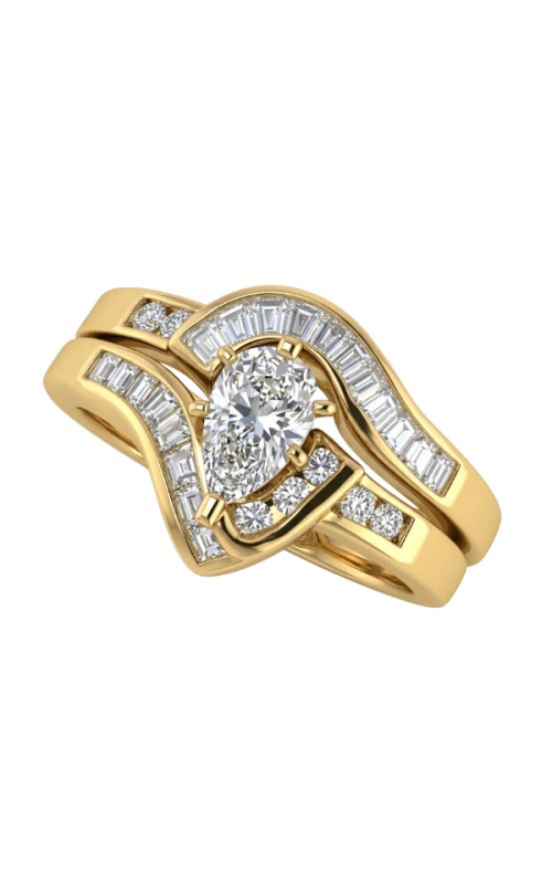 14K YG SET/PEAR CTR/CHANNEL SET BAGS-RDS/19 BAGS=.60TW 7FC=.18TW ALL G-H, VS