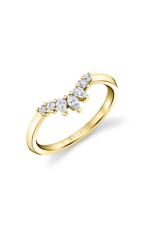 14KY 0.25CTW DIAMOND GRADUATED TIARA WEDDING BAND WITH 3 PEAR SHAPE DIAS AND 4 ROUNDS