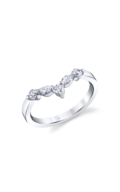 14KW 0.50CTW DIAMOND TIARA WEDDING BAND WITH 2 MARQUISE SHAPED DIAMONDS BETWEEN 3 ROUNDS