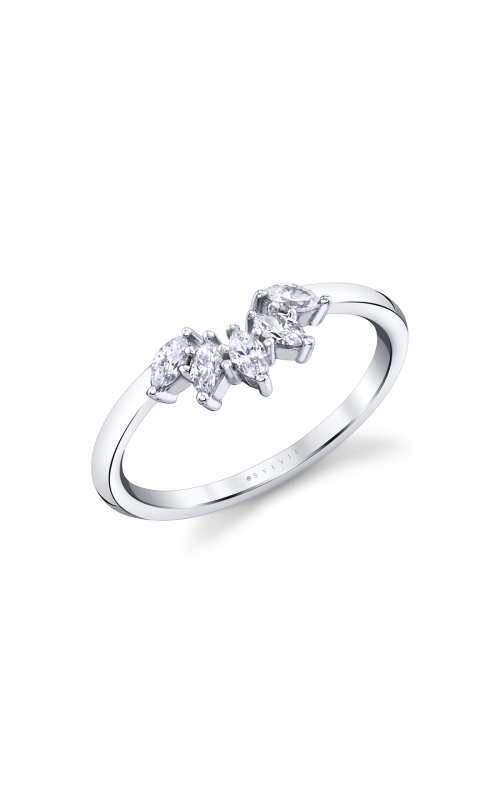 14KW 0.27CTW DIAMOND TIARA WEDDING BAND WITH 5 MARQUISE SHAPED DIAS ON A ROUNDED HIGH POLISH SHANK