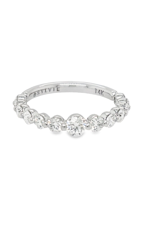 14KW 1.03CTW DIAMOND WEDDING BAND WITH 13 GRADUATED FCS SHARED PRONG OVER HALF WAY AROUND A ROUNDED